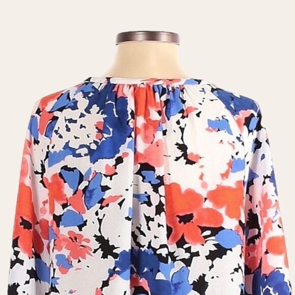 🌺 Vince Camuto Flowy Floral Long Sleeve Oversized Boho Blouse Size XS - Picture 4 of 10